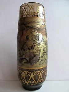Vintage Czech/Bohemian Pen Sketch Art Glass VASE Signed Freudl V Landscape Scene - Picture 1 of 7