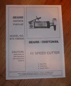 SEARS CRAFTSMAN AIR HI SPEED CUTTER OWNERS MANUAL 756.188900 188900 - Picture 1 of 1