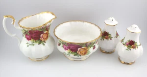 Vtg Royal Albert "Old Country Roses" Sugar Bowl, Creamer, Salt & Pepper Shakers - Picture 1 of 13