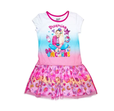 Camisola Jo Siwa Dreaming Unicorns manga curta fantasia tule nova com etiquetas 6/6X - Imagem 1 de 3