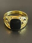 Black Obsidian Stone Gold Plated Heart Men Woman Ring Size 10