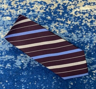 Галстук шелковый Tom James Plum синий серебристый серый в полоску - Изображение 1 из 4