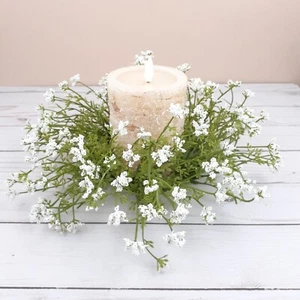 Floral Candle Ring White Pixieflower Flower Floral 3 in Inside 10 in Overall - Picture 1 of 5