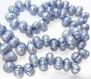 Perlas perforadas en la parte superior de arroz de 1 hebra cultivada de agua dulce azul brumoso 8x7 mm-11x7 mm * - Imagen 1 de 3