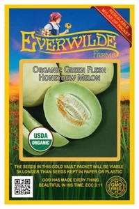 25 Organic Green Flesh Honeydew Melon Seeds - Everwilde Farms Mylar Seed Packet - Picture 1 of 3
