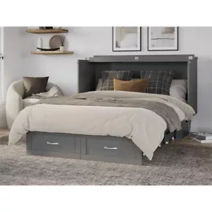 AFI Chelsea Queen Solid Wood Murphy Bed Chest with Mattress in Gray - Picture 1 of 20