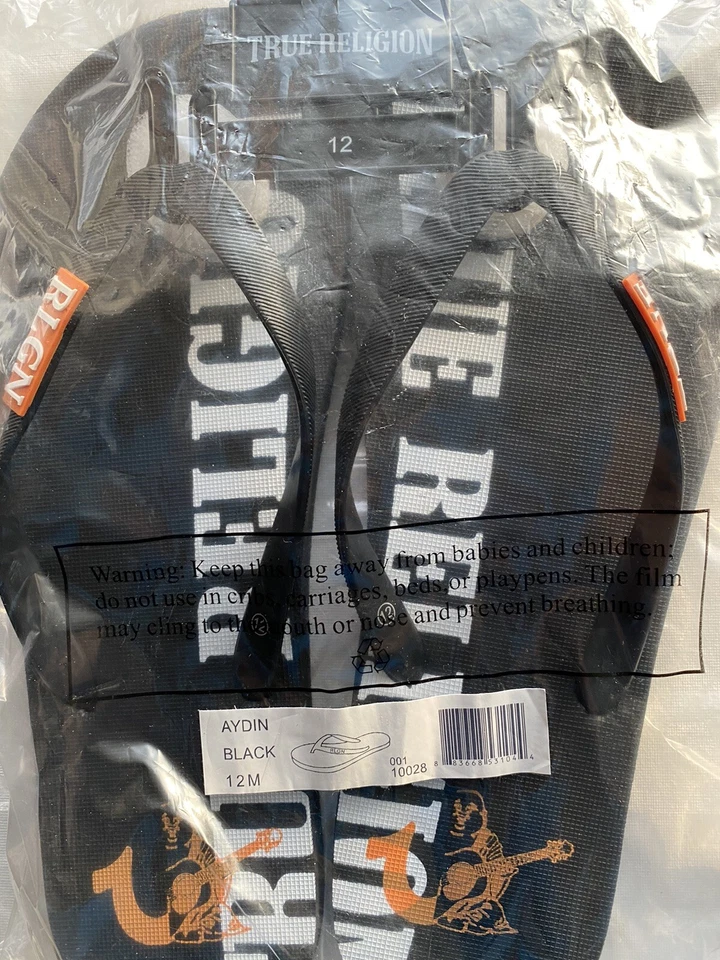 Sandalia chanclas True Religion Aydin para hombre talla 12 negra, nueva sin caja 1 par Foto 1 de 1