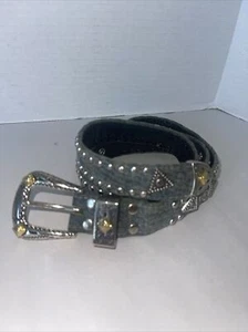 Western Style grauer Stoffgürtel mit silberfarbenen Conchos Größe S/M 40" lang - Bild 1 von 7