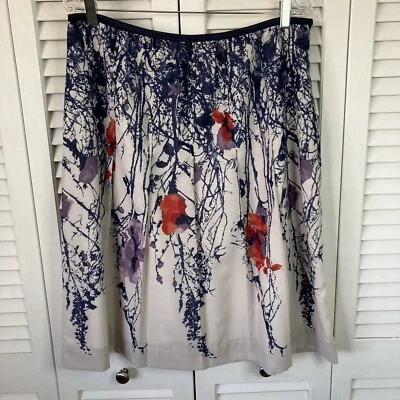 Falda Nic + Zoe Beige Claro con Azul Rojo Púrpura Abstracto Estampado Floral 16 Foto 1 de 4