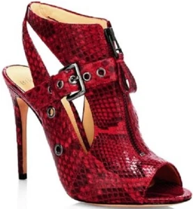 New ALEXANDRE BIRMAN $795 Red Python-Embossed Peep-Toe Stiletto Booties EU 37 - Picture 1 of 11