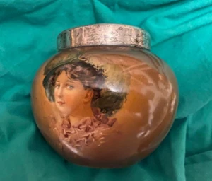 BELL EPOQUE STERLING SILVER PORCELAIN HAND PAINTED LADY ANTIQUE HAIR RECEIVER UK - Picture 1 of 11