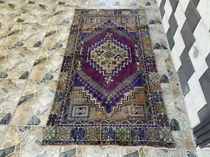 Geometric Oushak Vintage Turkish Rug Handmade Farmhouse Oriental Rug 3x6 ft - Picture 1 of 16