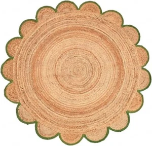Natural Jute Scallop Round Rug, Scalloped Edge Rug Braided Boho Eco Large Rug - Picture 1 of 55
