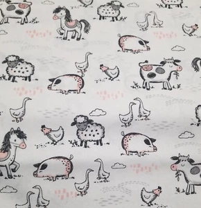 Fabric Editions Farm Friends Cotton Fabric 5 Yards Nursery Baby Cow Horse Pig - Picture 1 of 5