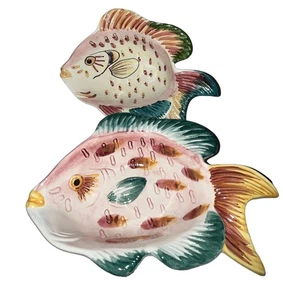 Handpainted Portuguese Ceramic Colorful Fish Serving Bowls Set of Two - Picture 1 of 9