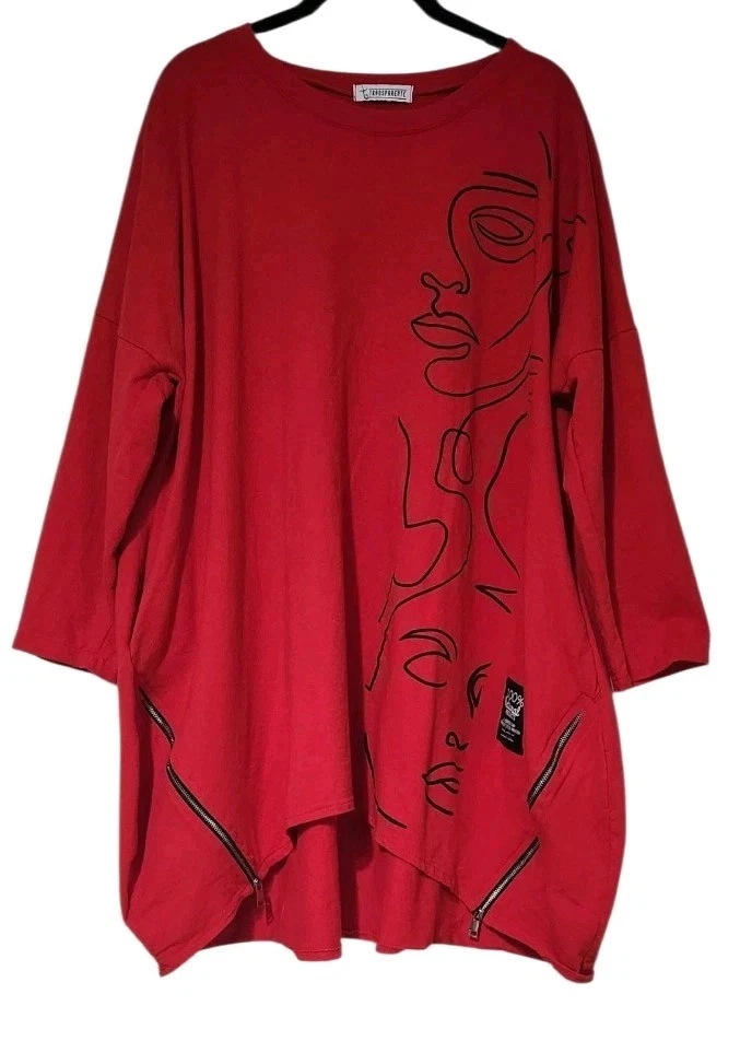 Camiseta T by Transparente Estampado Rojo Cremallera Lateral Talla 2 100% Algodón Túnica Foto 1 de 4