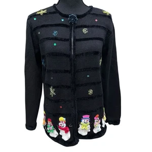 Vintage Quacker Factory Snowman Christmas Holiday Cardigan Sweater Size XS - Picture 1 of 10