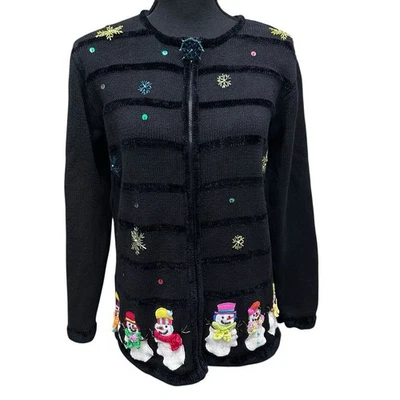 Vintage Quacker Factory Snowman Christmas Holiday Cardigan Sweater Size XS - Image 1 of 4