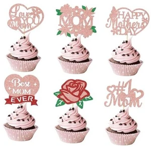 24PCS Happy Mother's Day Cupcake Topper Best Mom Ever Cupcake Picks for Happy  - Picture 1 of 8