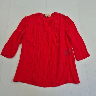 Blusa JAEGER 8 Roja Mujer 100% Seda Plisada Frontal Foto 1 de 4