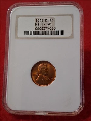 1944-D  LINCOLN WHEAT BACK CENT NGC MS 67 RD            OLD HOLDER       #DRF-12 - Image 1 of 4