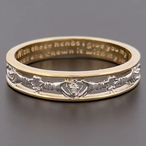 9ct Yellow Gold Diamond Claddagh Band Ring Size V Hallmarked - Picture 1 of 10