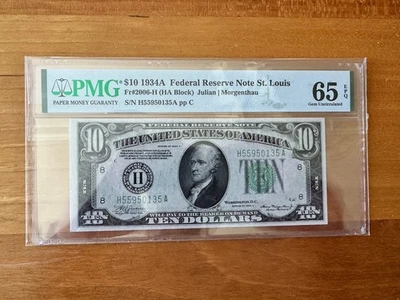 1934A $10 Federal Reserve Note St.Louis FR #2006-H - MS-65 EPQ PMG Certified - Image 1 of 2