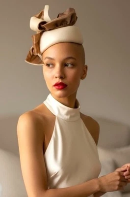 Vintage  Women’s Beige Woven Straw Pillbox Hat & Satin Ribbon Trim - Image 1 of 3