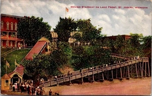 Postcard Moving Stairway On Lake Front St Joseph Michigan MI Posted 1911 - Picture 1 of 2