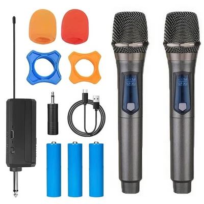 2X Mikrofon kabellos drahtloses Funkmikrofon Microphone Handmikrofon dynamisch - Bild 1 von 4