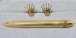 ROLEX Gold Ballpoint Pen & Cufflinks Set YG Plated Novelty Gift Collectible Used - Picture 1 of 4