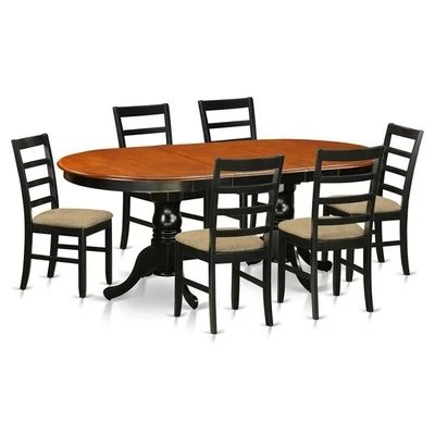 East West Furniture Plainville 7-piece Wood Kitchen Table Set in Black/Cherry - Image 1 of 4