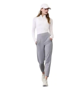 Pantalone Athleta donna 12 grigio Trekkie North Jogger vita alta tasca zip - Foto 1 di 17