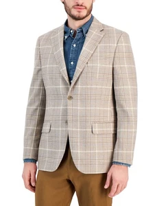 Tommy Hilfiger Mens Modern fit Sport Coat Blazer 44 R Beige White Plaid - Picture 1 of 2