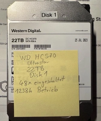 Western Digital 22TB Ultrastar DC HC570 (7200 RPM, 3,5") nur 1238 Betriebsstunde - Bild 1 von 4