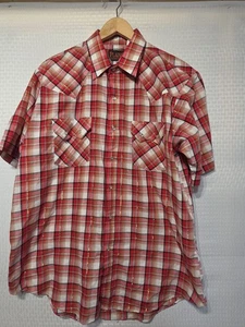 Camisa Vaquera Plains Western Wear Para Hombre L Botón a Presión Roja Dorada Metálica a Cuadros... - Imagen 1 de 7