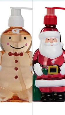 SLEIGH BELLS Christmas Winter Novelty Hand Soap Wash Gingerbread Man Santa Refillable Set