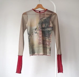 Cop Copine mesh vintage top y2k long sleeve made in France French Paris 1 S (R31 - Imagen 1 de 9