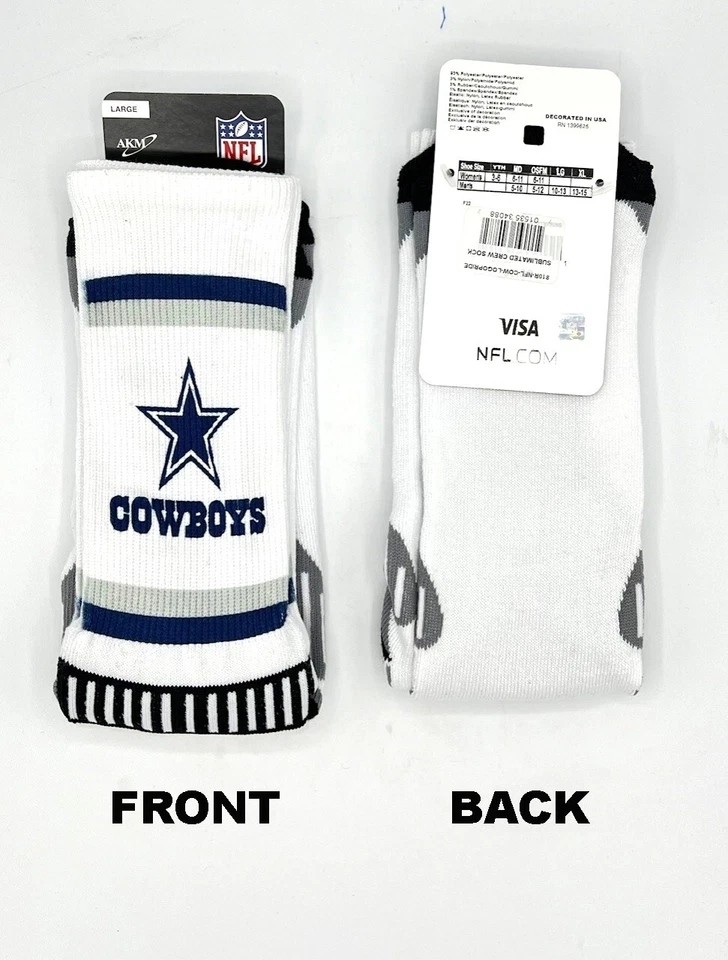 DALLAS КОВБОИ ЛОГОТИП ПОЛОСКИ МУЖСКОЙ БЕЛЫЙ ЭКИПАЖА НОСКИ БОЛЬШОЙ (10-13) БЕСПЛАТНАЯ ДОСТАВКА - Изображение 1 из 1