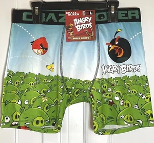 Crazy Boxers Angry Birds Mens Boxer Brief Size Large Attack The Pigs Design - Picture 1 of 10