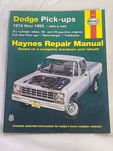 Haynes Repair Manual 30040 Dodge Pick-ups Trucks 1974 Thru 1993 2WD & 4WD - Foto 1 di 9