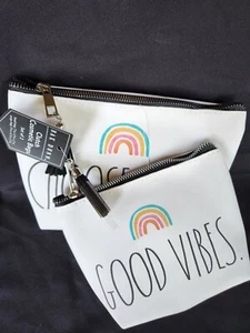 Rae Dunn Cosmetic Pouch Make-up Bag Travel Case - Set of 2 NEW "Good Vibes" - Picture 1 of 2