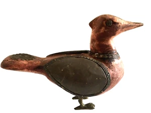 Vintage "Charles Marcak" Wood & Brass Carved Duck Figurine 12 cm H. - Picture 1 of 7