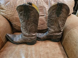 BOOTSTAR HOLLYWOOD BY OLD GRINGO SAN REMO STONE WASHED CAIMAN BROWN 10D - Picture 1 of 11