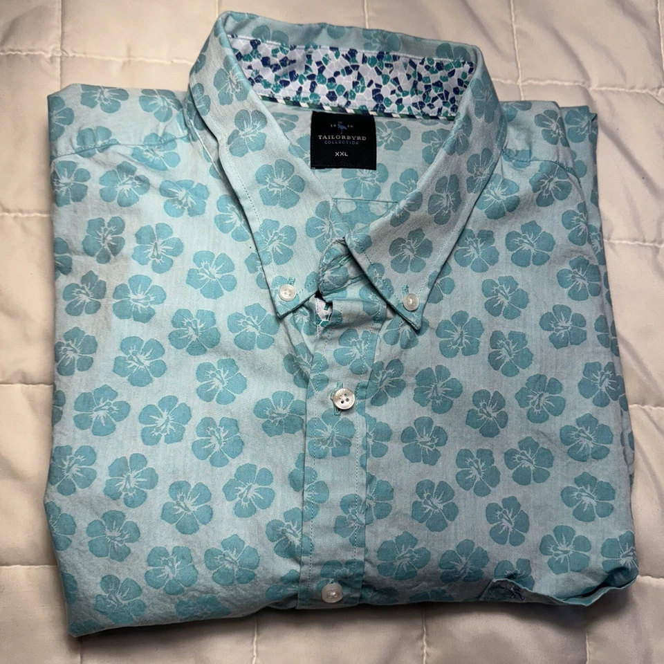 Camisa Tailorbyrd Para Hombre XXL Azul Verde Hawaiana Floral Manga Larga Algodón Foto 1 de 4