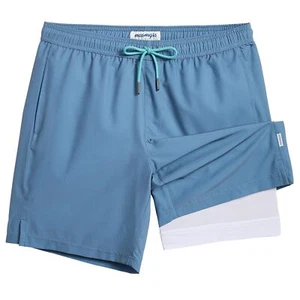 Mens Swim Trunks with Compression Liner 7 Inch Inseam Bathing Suit Quick Dry ... - Picture 1 of 7