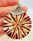 Merav 925 Sterling Silver & Inlay Shell Pendant 2.5" Tall Made in Indonesia