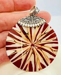 Merav 925 Sterling Silver & Inlay Shell Pendant 2.5" Tall Made in Indonesia - Picture 1 of 3