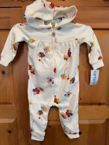 NEW Baby Girls Carter's Floral Hooded Zip-Up Fleece Jumpsuit White multi flowers - Picture 1 of 6
