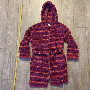 PL Sleep Wine Red aztec hooded robe kids size 6 Fleece Snuggle Bath Warm Belt - Picture 1 of 5